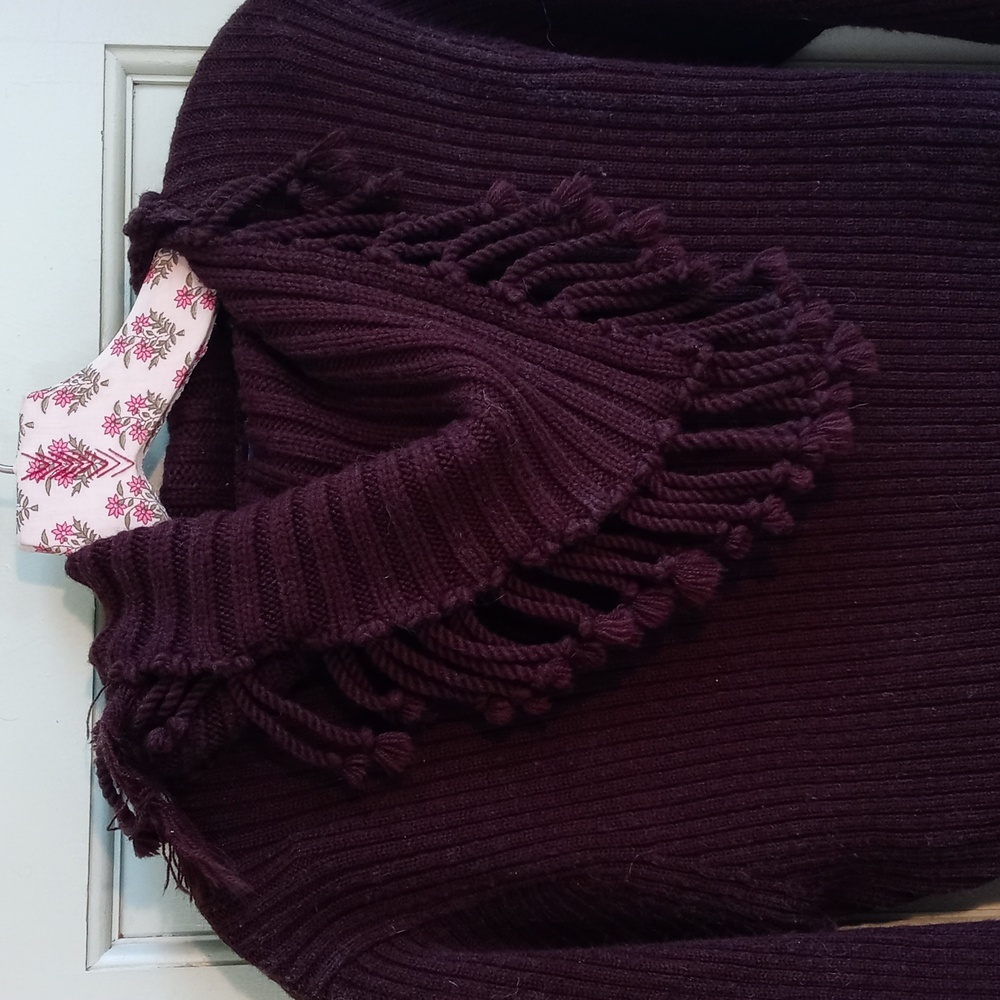 Women's De Rotchild chocolate brown fringe scarf neck ribbed sweater M
